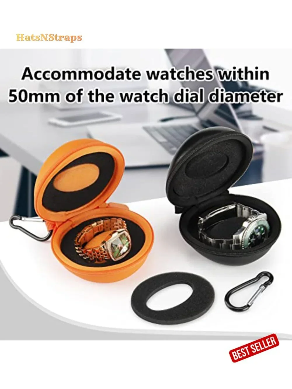 Portable Single Watch Travel Case Organizer - Crushproof PU Leather & EVA Hard